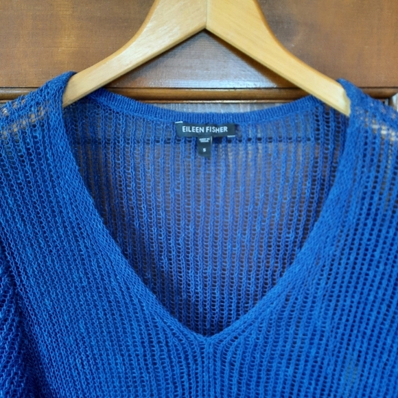 Eileen Fisher Linen Blend V-neck Airy Loose Knit Rib Asymmetrical Tunic Sweater - Picture 4 of 11